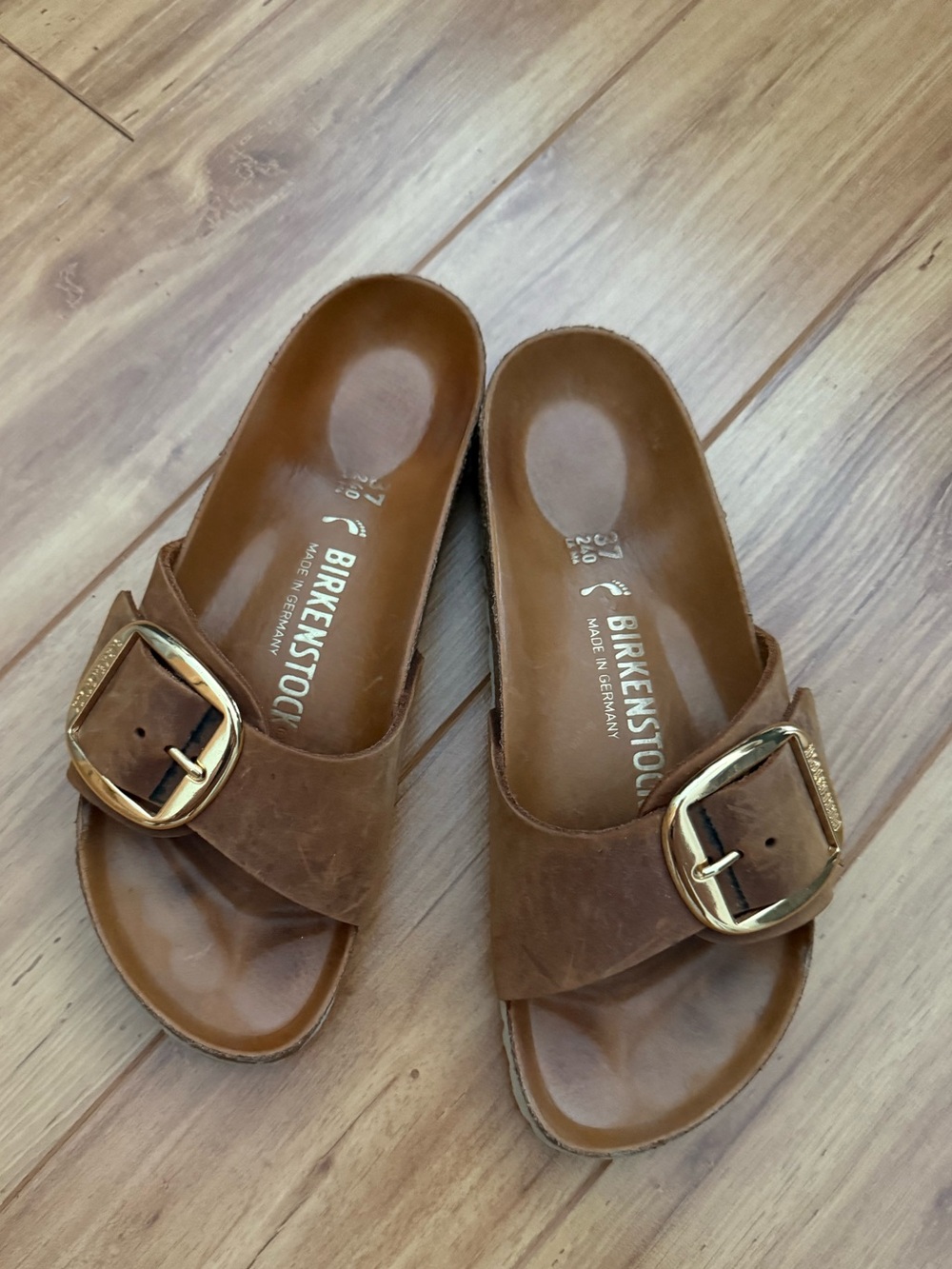 Birkenstock Madrid Big Buckle Slide in Cognac
